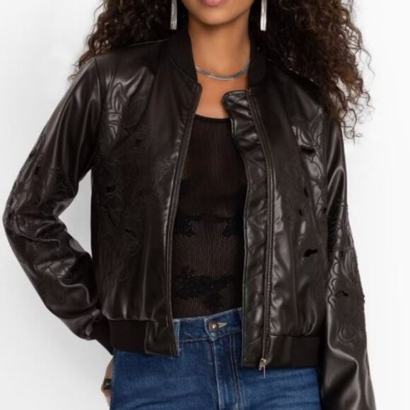 NWT Johnny Was 3J Workshop Biya JWLA Melanie Vegan Faux Leather Bomber Jacket M - Picture 2 of 7